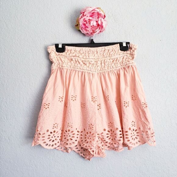 Free People Pants - Intimately Free People Elena Eyelet Scalloped Shorts in peach
